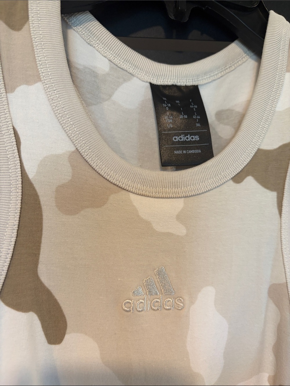 adidas Beige and Cream Camo 3‑Stripes Racerback Tank Dress - Picture 7 of 9